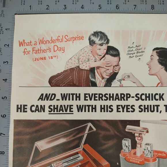 Schick Eversharp Injector Razor - Shave w/ Eyes Shut- 1950 Vtg PRINT AD Ephemera - Picture 5 of 10